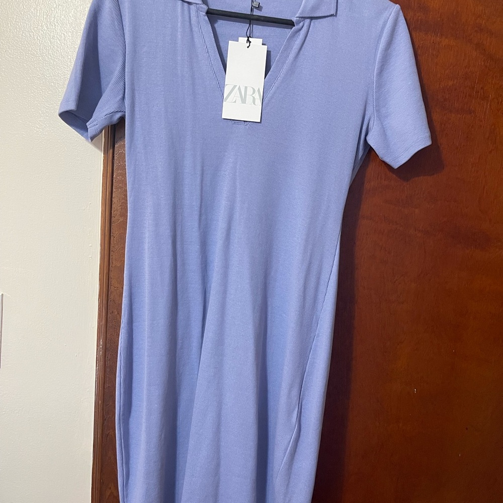 Zara Blue V-Neck Sheath Mini Dress